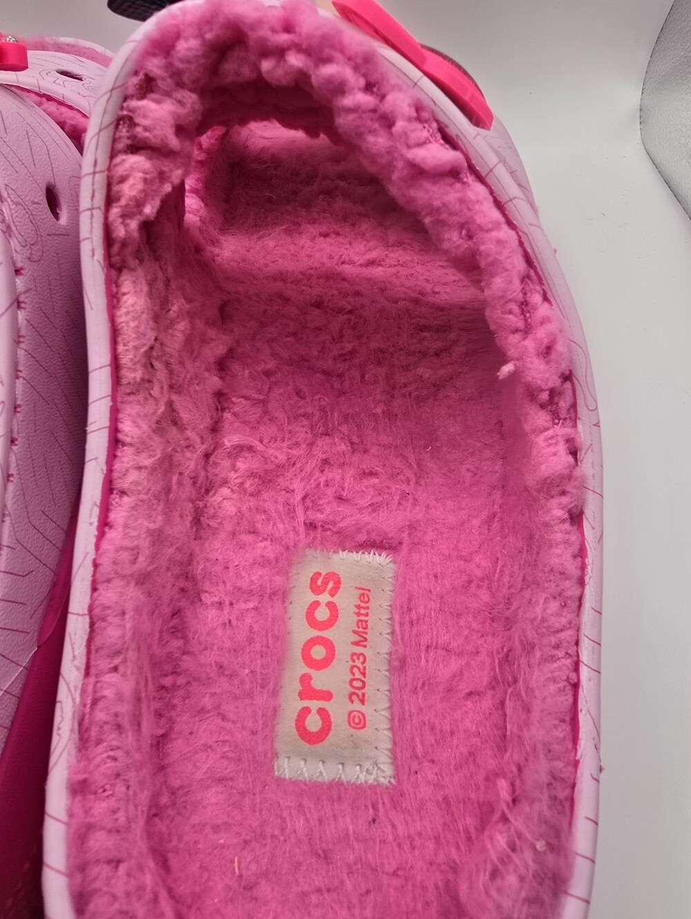 CROCS Cozzzy Pink Plush-Lined Mattel Barbie Slide Sandals. Worn Once. Ladies 10 - Picture 8 of 16
